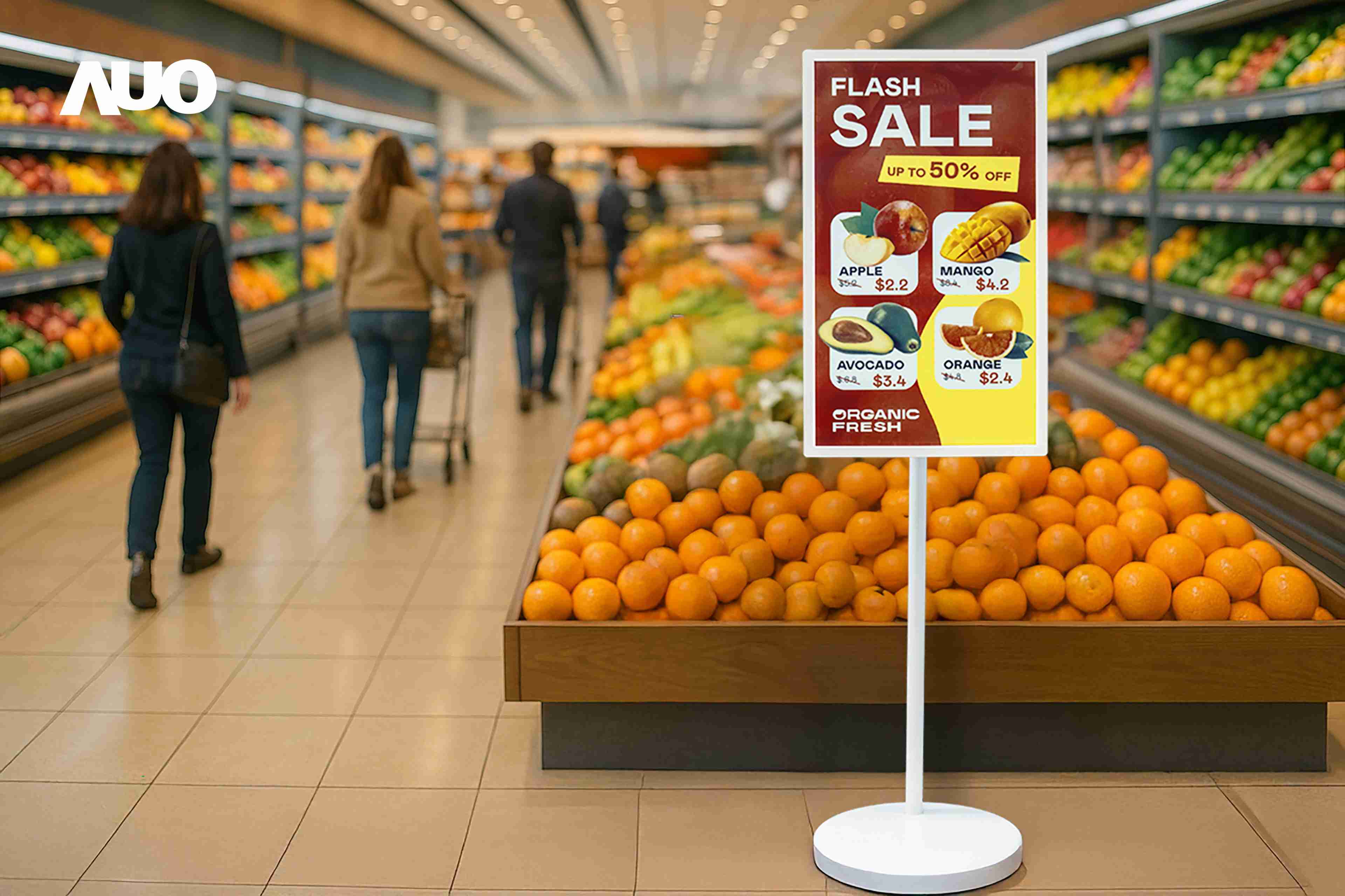 达擎首亮相低功耗、、、、全彩的〝aecoPost电子纸解决方案〞，，仅在更新画面时需要微量的电力驱动，，无需布建电线的便捷设计，，，，使其可灵活应用、、、、随意置放，，，并可透过云端或行动装置app，，轻松管理及排程广告内容，，，晋升店头营销利器。。。